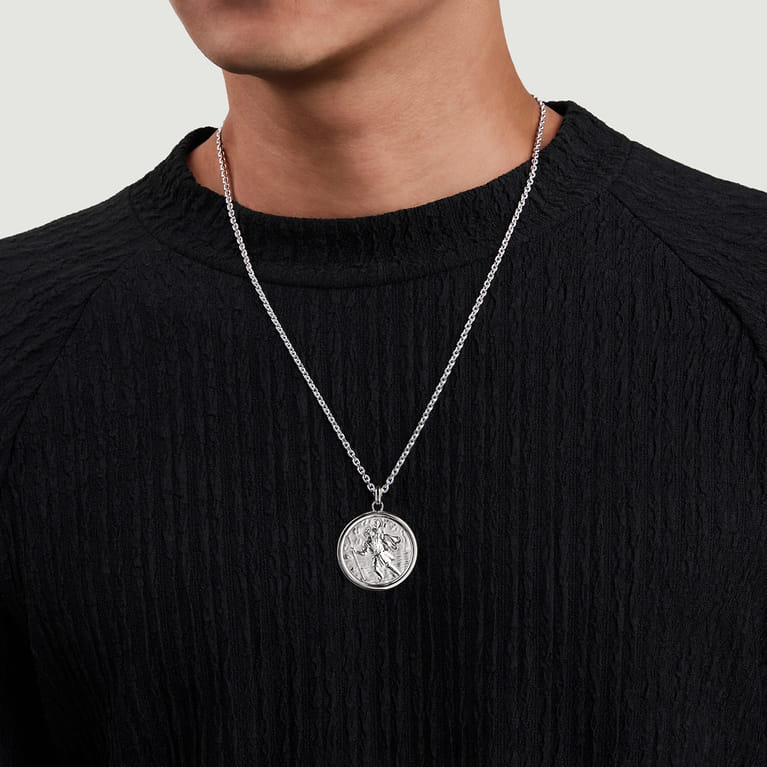 22 Inch 925 Sterling Silver Round St. Christopher Protect US Pendant Necklace - Shot 4