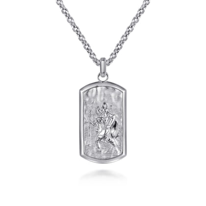 22 Inch 925 Sterling Silver Saint Christopher Dog Tag Pendant Necklace