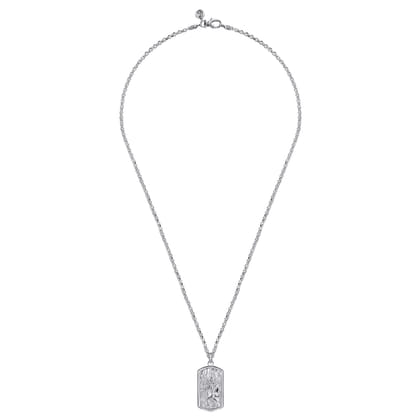 22 Inch 925 Sterling Silver Saint Christopher Dog Tag Pendant Necklace