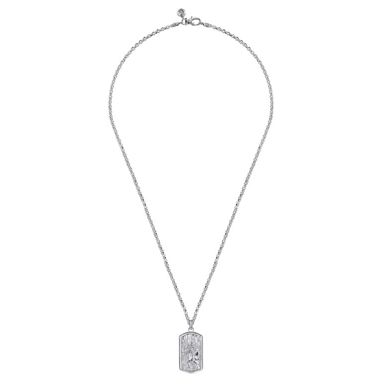 22 Inch 925 Sterling Silver Saint Christopher Dog Tag Pendant Necklace - Shot 3