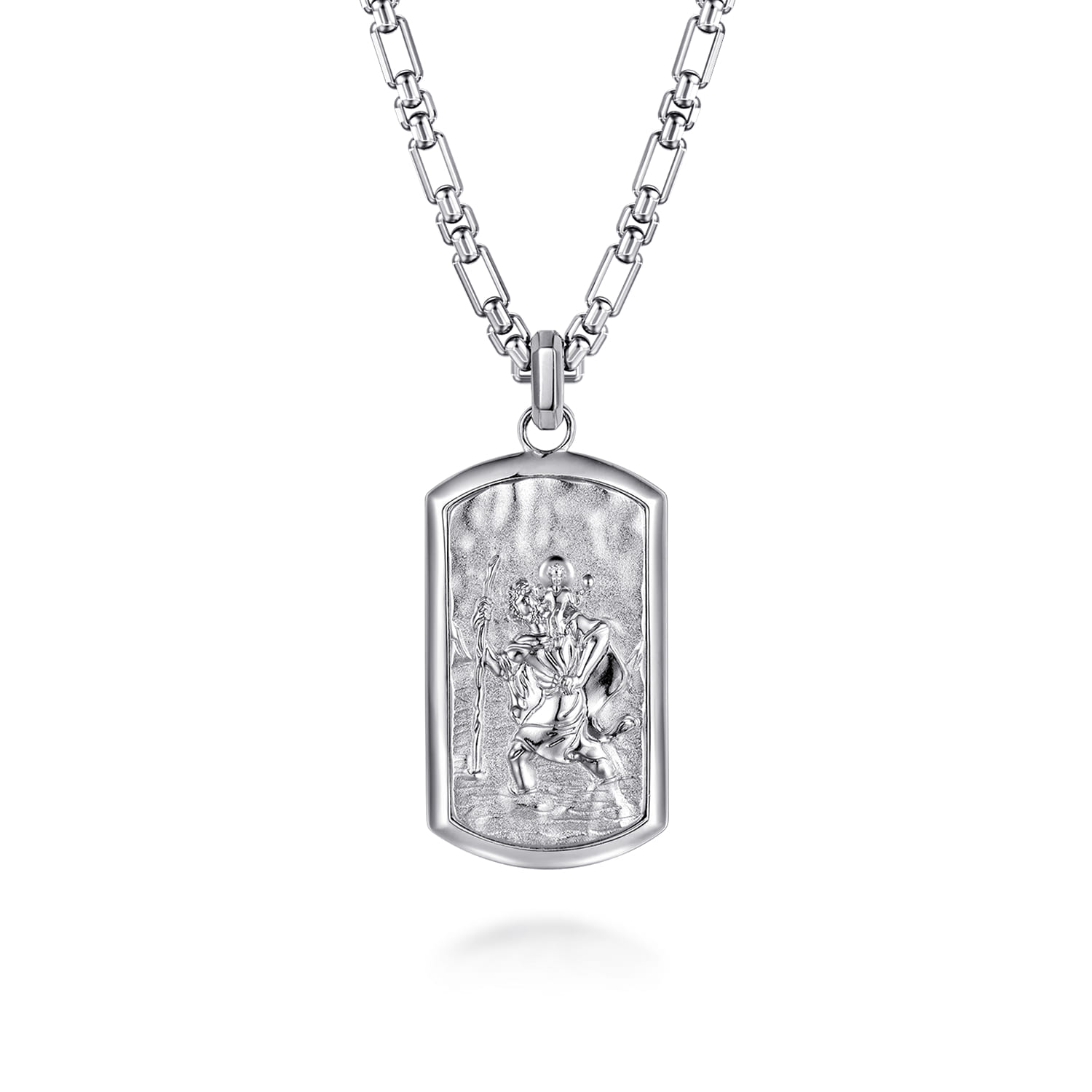 22 Inch 925 Sterling Silver Saint Christopher Dog Tag Pendant Necklace - Shot 1