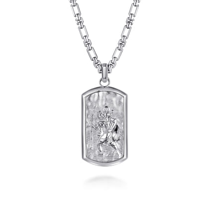 22 Inch 925 Sterling Silver Saint Christopher Dog Tag Pendant Necklace