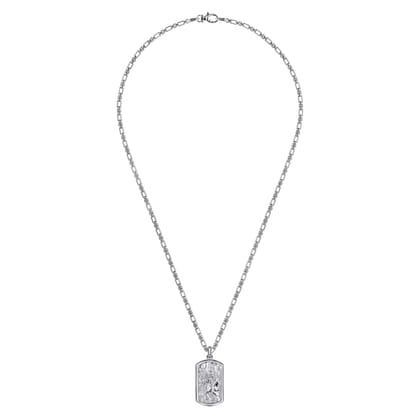 22 Inch 925 Sterling Silver Saint Christopher Dog Tag Pendant Necklace