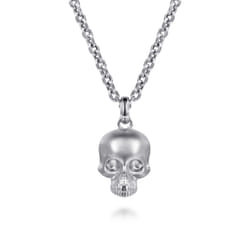 22 Inch 925 Sterling Silver Skull Pendant Necklace