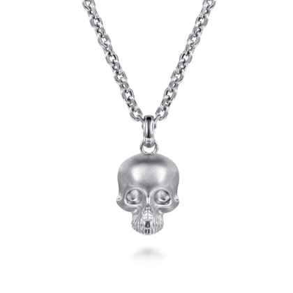 22 Inch 925 Sterling Silver Skull Pendant Necklace