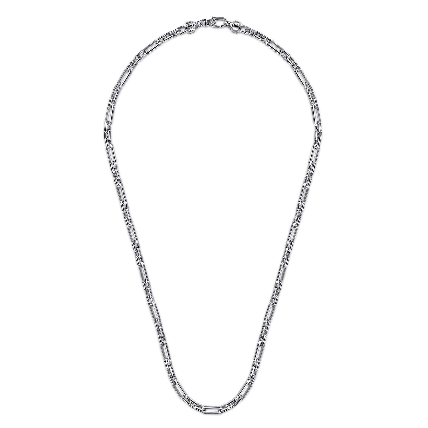22 Inch 925 Sterling Silver Solid Faceted Men's Link Chain Necklace