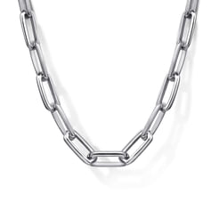 22 Inch 925 Sterling Silver Solid Faceted Men's Link Chain Necklace