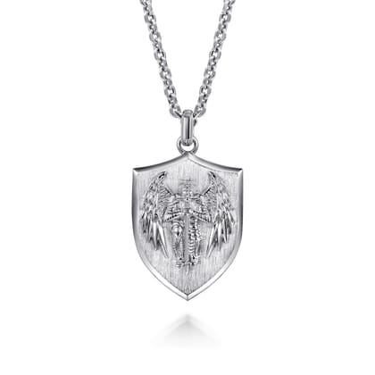 22 Inch 925 Sterling Silver St. Michael Dog Tag Pendant Necklace