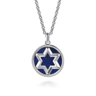 22 Inch 925 Sterling Silver Star of David Lapis Pendant Necklace