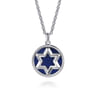 22 Inch 925 Sterling Silver Star of David Lapis Pendant Necklace
