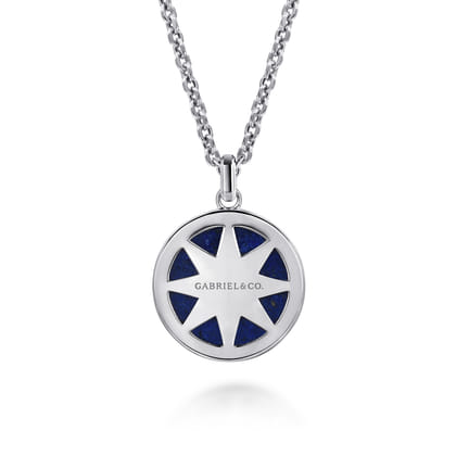 22 Inch 925 Sterling Silver Star of David Lapis Pendant Necklace
