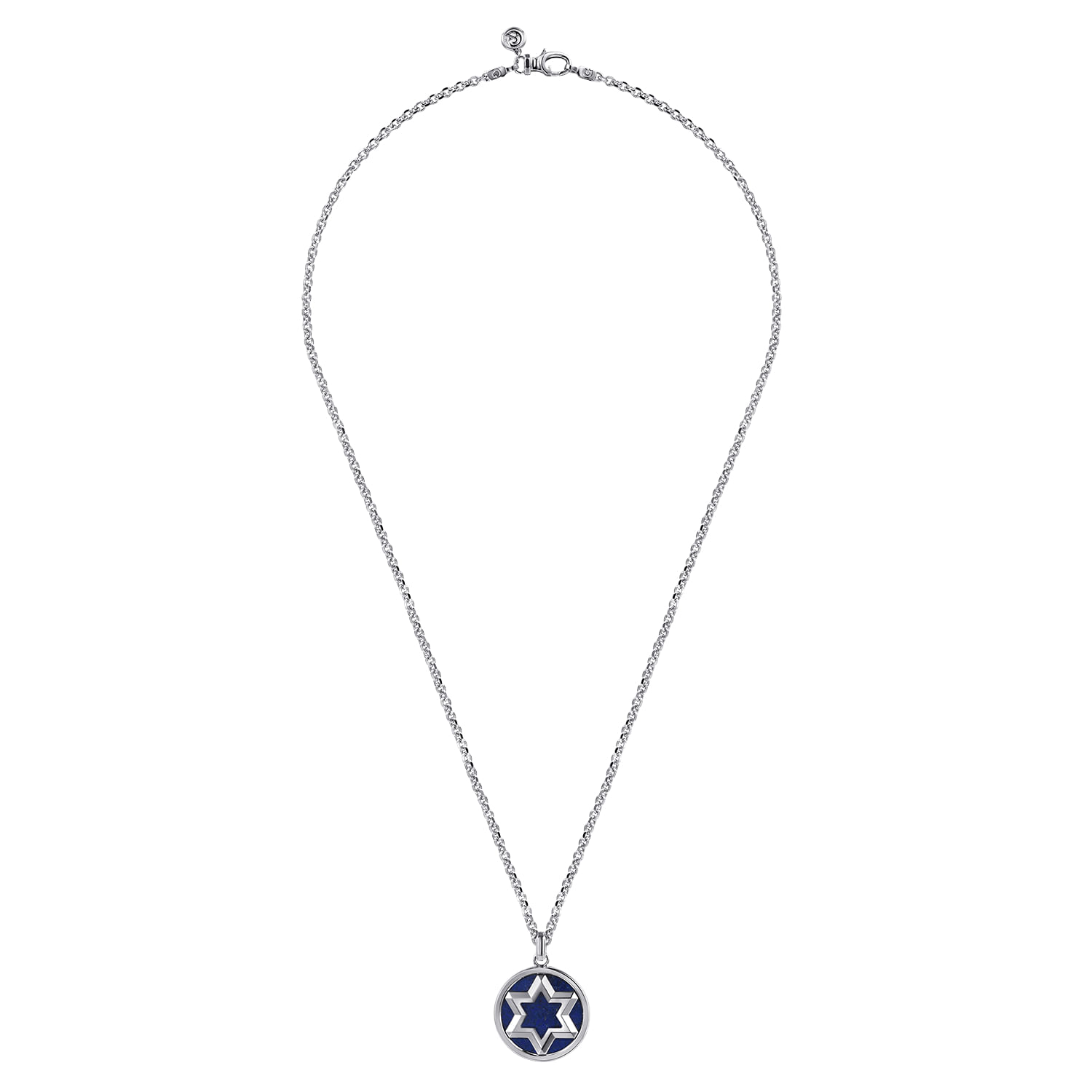 22 Inch 925 Sterling Silver Star of David Lapis Pendant Necklace - Shot 3