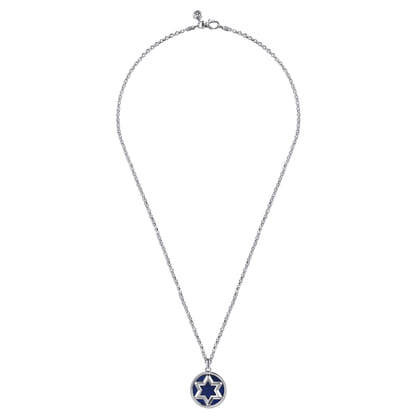 22 Inch 925 Sterling Silver Star of David Lapis Pendant Necklace