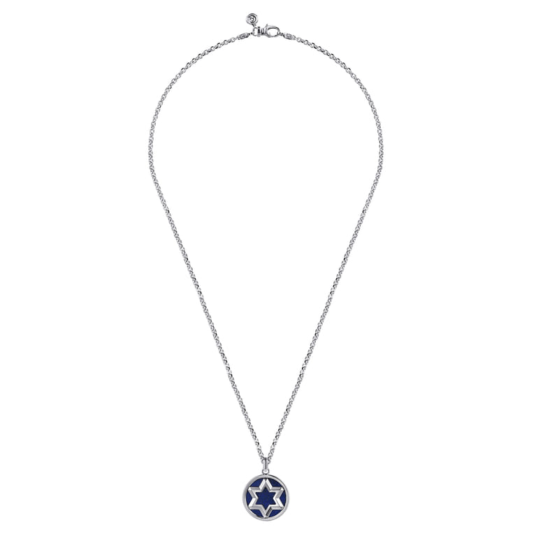 22 Inch 925 Sterling Silver Star of David Lapis Pendant Necklace - Shot 3