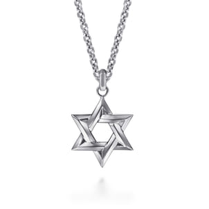 22 Inch 925 Sterling Silver Star of David Pendant Necklace