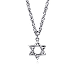 22 Inch 925 Sterling Silver Star of David Pendant Necklace