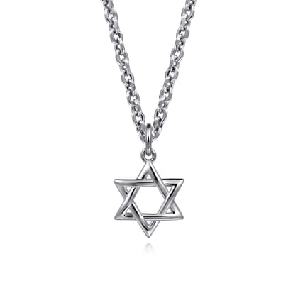 22 Inch 925 Sterling Silver Star of David Pendant Necklace