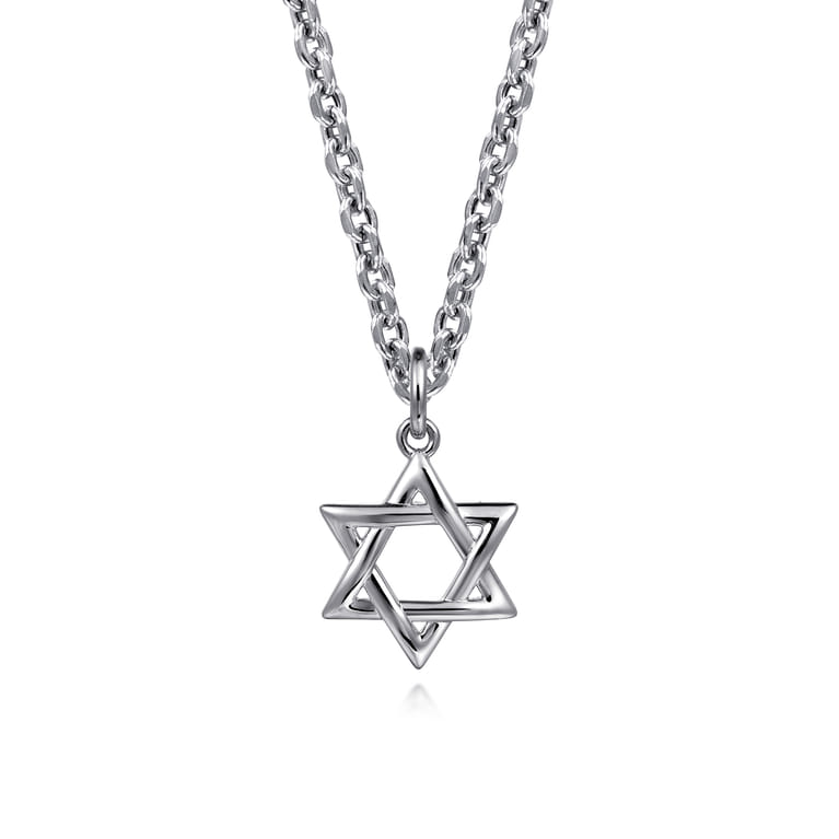 22 Inch 925 Sterling Silver Star of David Pendant Necklace - Shot 1
