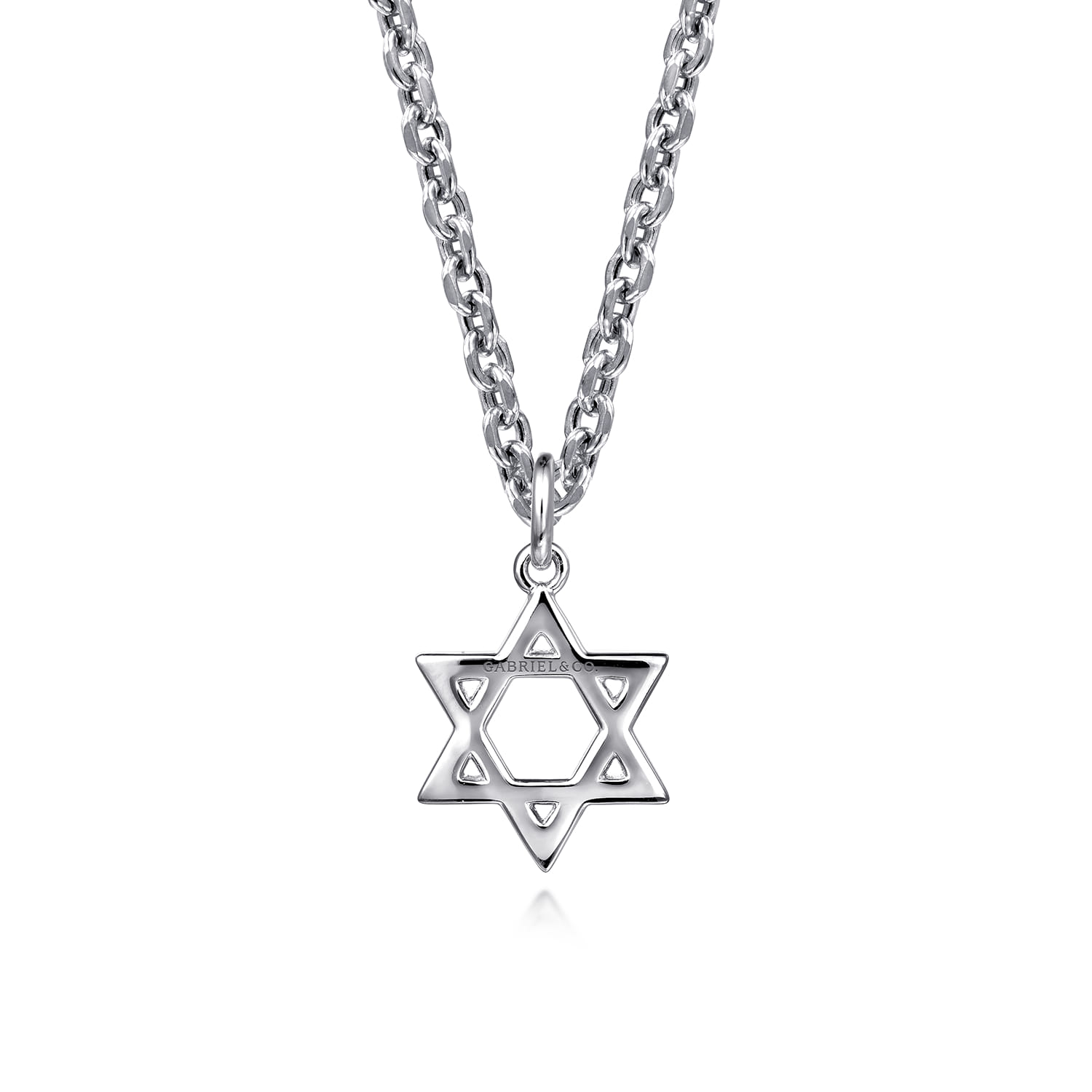 22 Inch 925 Sterling Silver Star of David Pendant Necklace - Shot 2
