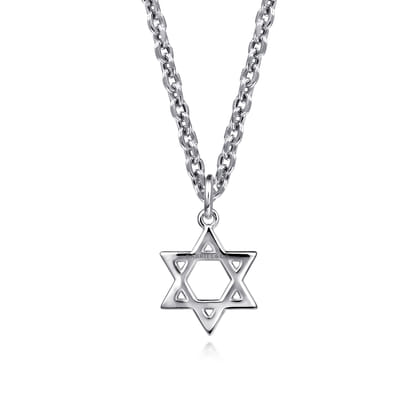 22 Inch 925 Sterling Silver Star of David Pendant Necklace