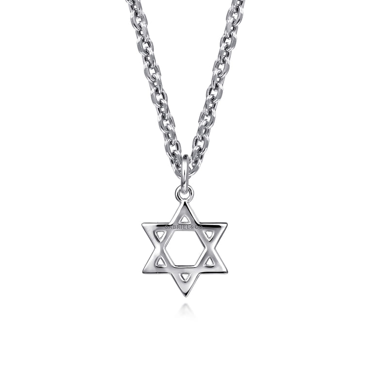 22 Inch 925 Sterling Silver Star of David Pendant Necklace - Shot 2