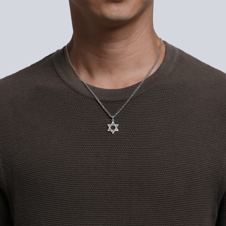 22 Inch 925 Sterling Silver Star of David Pendant Necklace - Shot 4