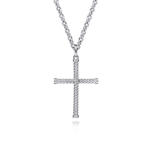 22 Inch 925 Sterling Silver Twisted Rope Cross Pendant Necklace