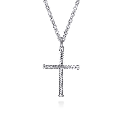 22 Inch 925 Sterling Silver Twisted Rope Cross Pendant Necklace