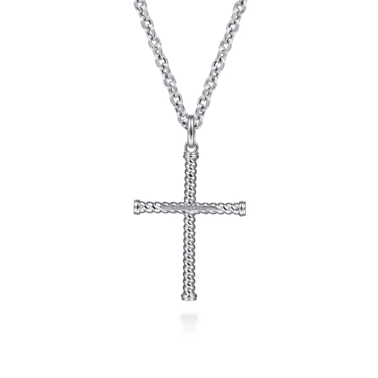 22 Inch 925 Sterling Silver Twisted Rope Cross Pendant Necklace - Shot 2