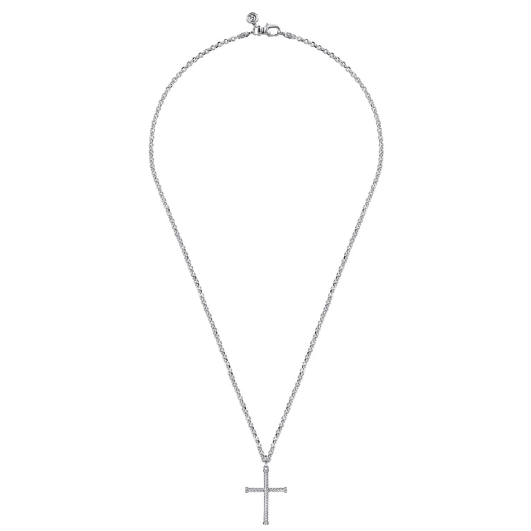 22 Inch 925 Sterling Silver Twisted Rope Cross Pendant Necklace - Shot 3