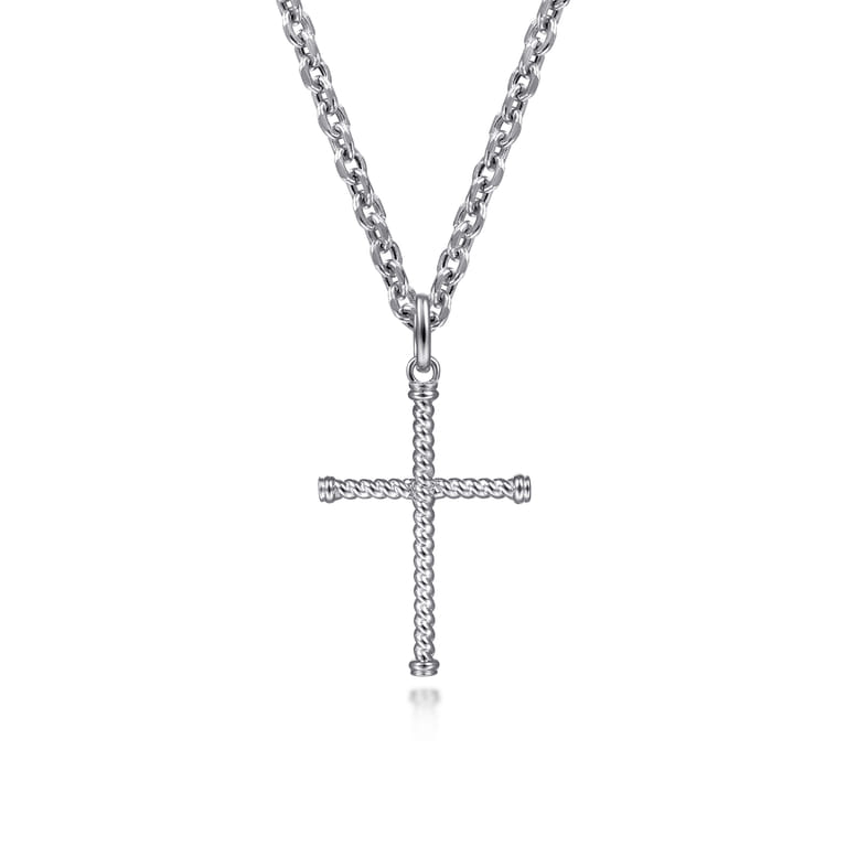 22 Inch 925 Sterling Silver Twisted Rope Cross Pendant Necklace - Shot 1