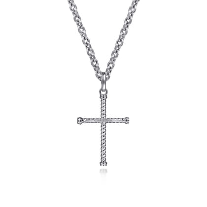 22 Inch 925 Sterling Silver Twisted Rope Cross Pendant Necklace