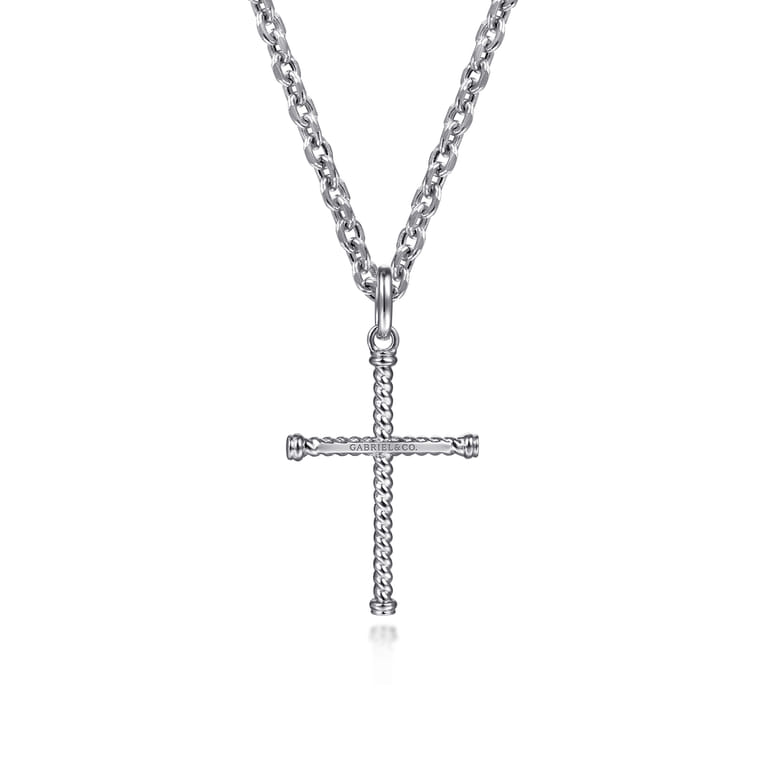 22 Inch 925 Sterling Silver Twisted Rope Cross Pendant Necklace - Shot 2