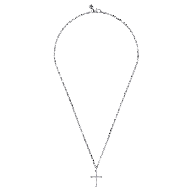 22 Inch 925 Sterling Silver Twisted Rope Cross Pendant Necklace - Shot 3