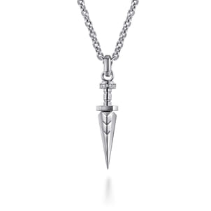 22 Inch 925 Sterling Silver White Sapphire Dagger Pendant Necklace