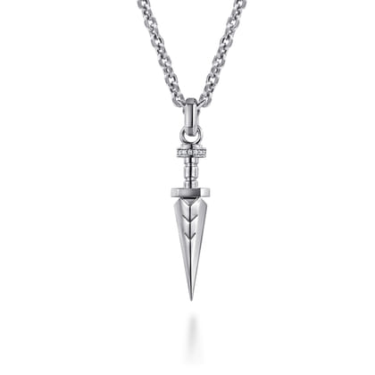 22 Inch 925 Sterling Silver White Sapphire Dagger Pendant Necklace