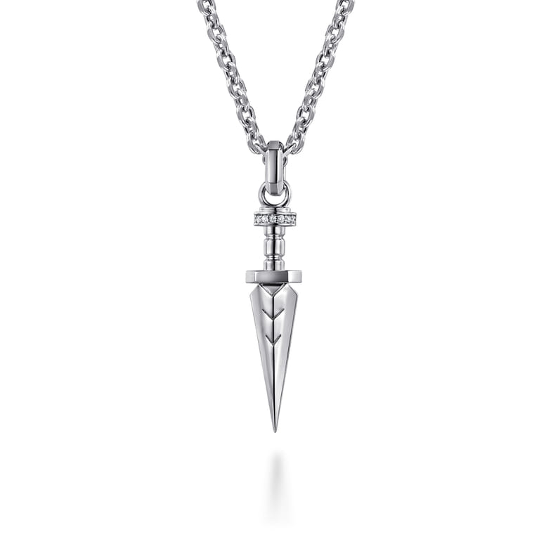 22 Inch 925 Sterling Silver White Sapphire Dagger Pendant Necklace - Shot 1