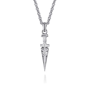 22 Inch 925 Sterling Silver White Sapphire Dagger Pendant Necklace