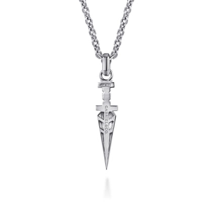 22 Inch 925 Sterling Silver White Sapphire Dagger Pendant Necklace