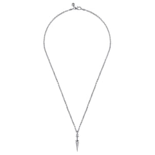 22 Inch 925 Sterling Silver White Sapphire Dagger Pendant Necklace