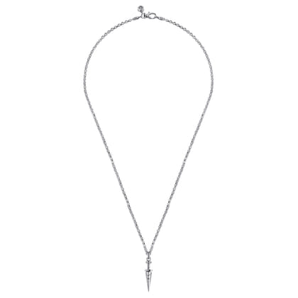 22 Inch 925 Sterling Silver White Sapphire Dagger Pendant Necklace