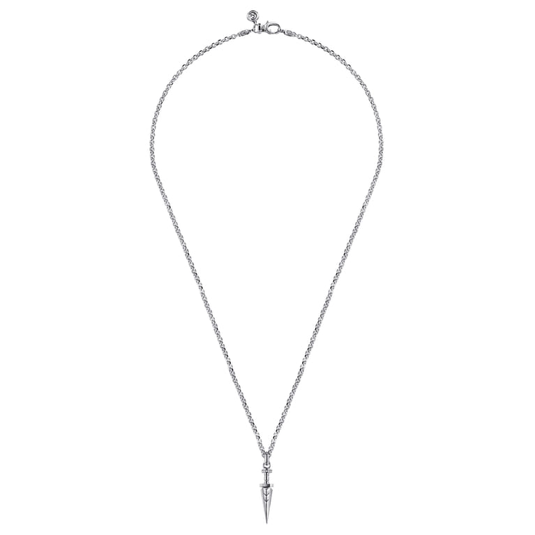 22 Inch 925 Sterling Silver White Sapphire Dagger Pendant Necklace - Shot 3