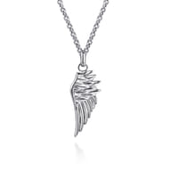 22 Inch 925 Sterling Silver Wing Pendant Necklace