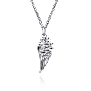 22 Inch 925 Sterling Silver Wing Pendant Necklace