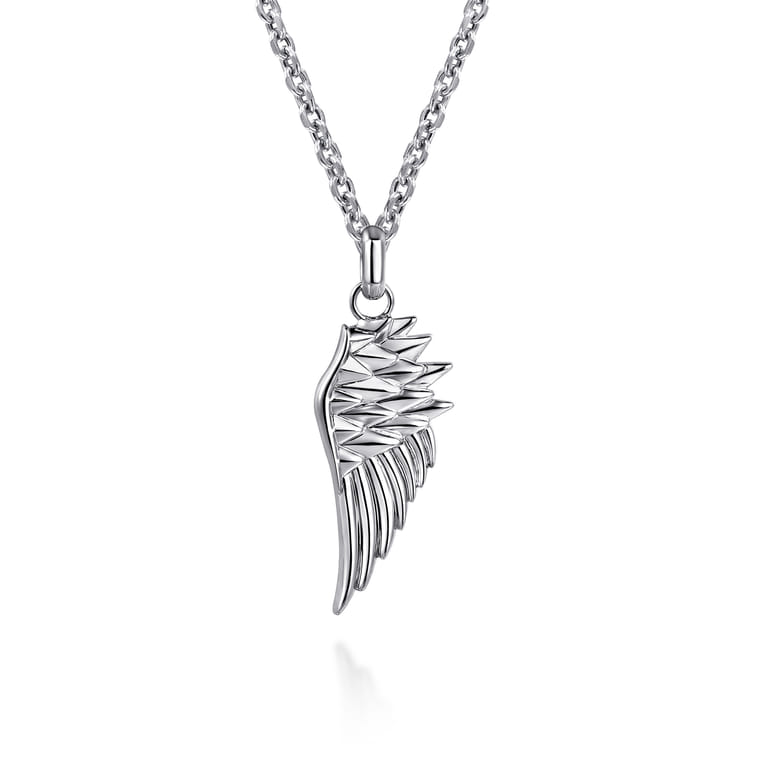 22 Inch 925 Sterling Silver Wing Pendant Necklace - Shot 1