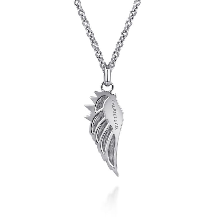 22 Inch 925 Sterling Silver Wing Pendant Necklace - Shot 2
