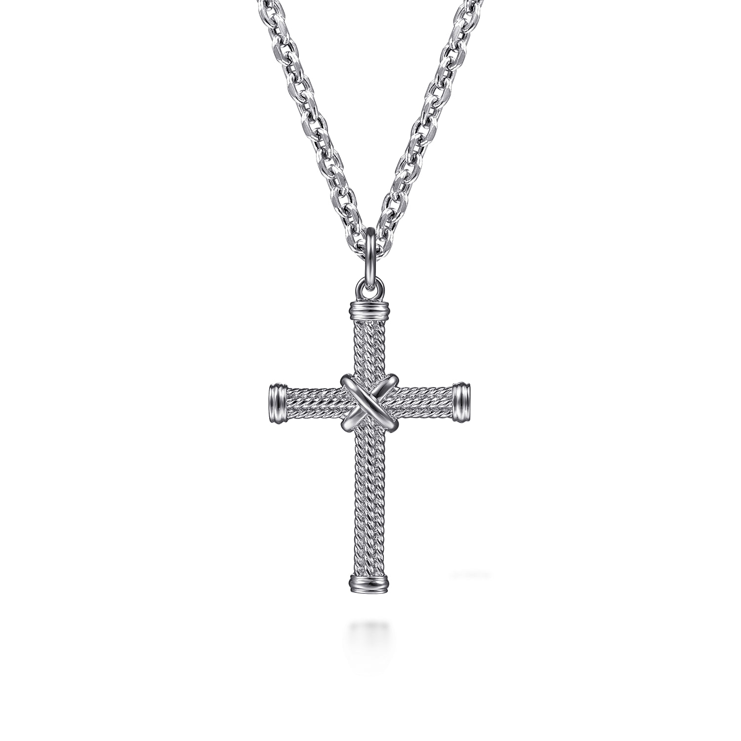 925 cheapest Silver Cross Pendant Rope Chain 22