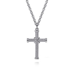 22 Inch 925 Sterling Silver X Center Twisted Rope Cross Pendant Necklace