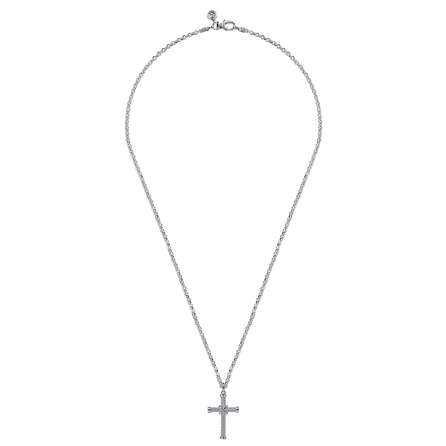 22 Inch 925 Sterling Silver X Center Twisted Rope Cross Pendant Necklace - Shot 3