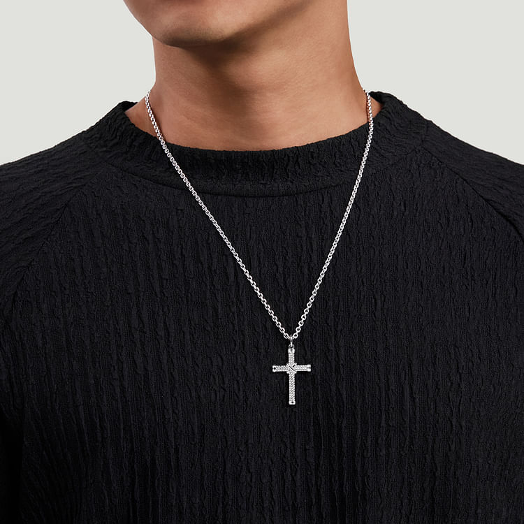 22 Inch 925 Sterling Silver X Center Twisted Rope Cross Pendant Necklace